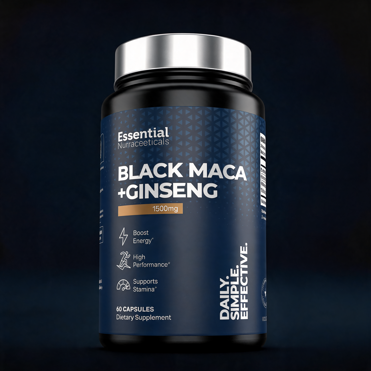 Black Maca + Ginseng 1500mg — Energía, Rendimiento y Resistencia Combinados